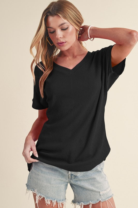 Sapphire Crinkled V Neck Wide Sleeve T-shirt