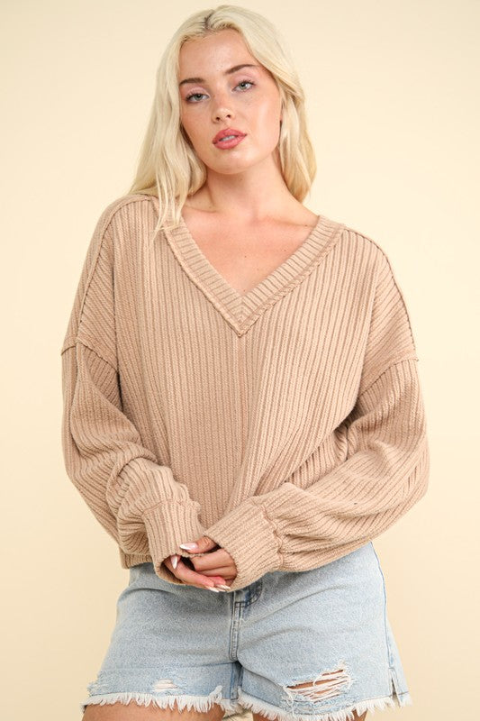 Beige V-neck sweater