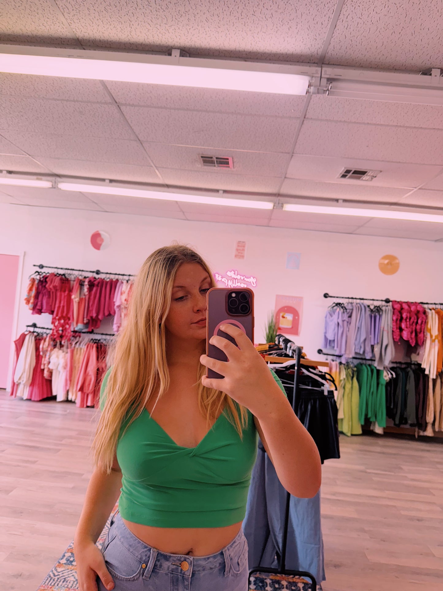 Green cropped top