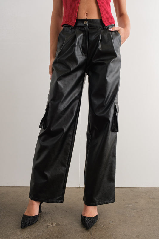 Pleather black cargo pants