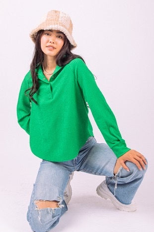 Evergreen waffle green pull over