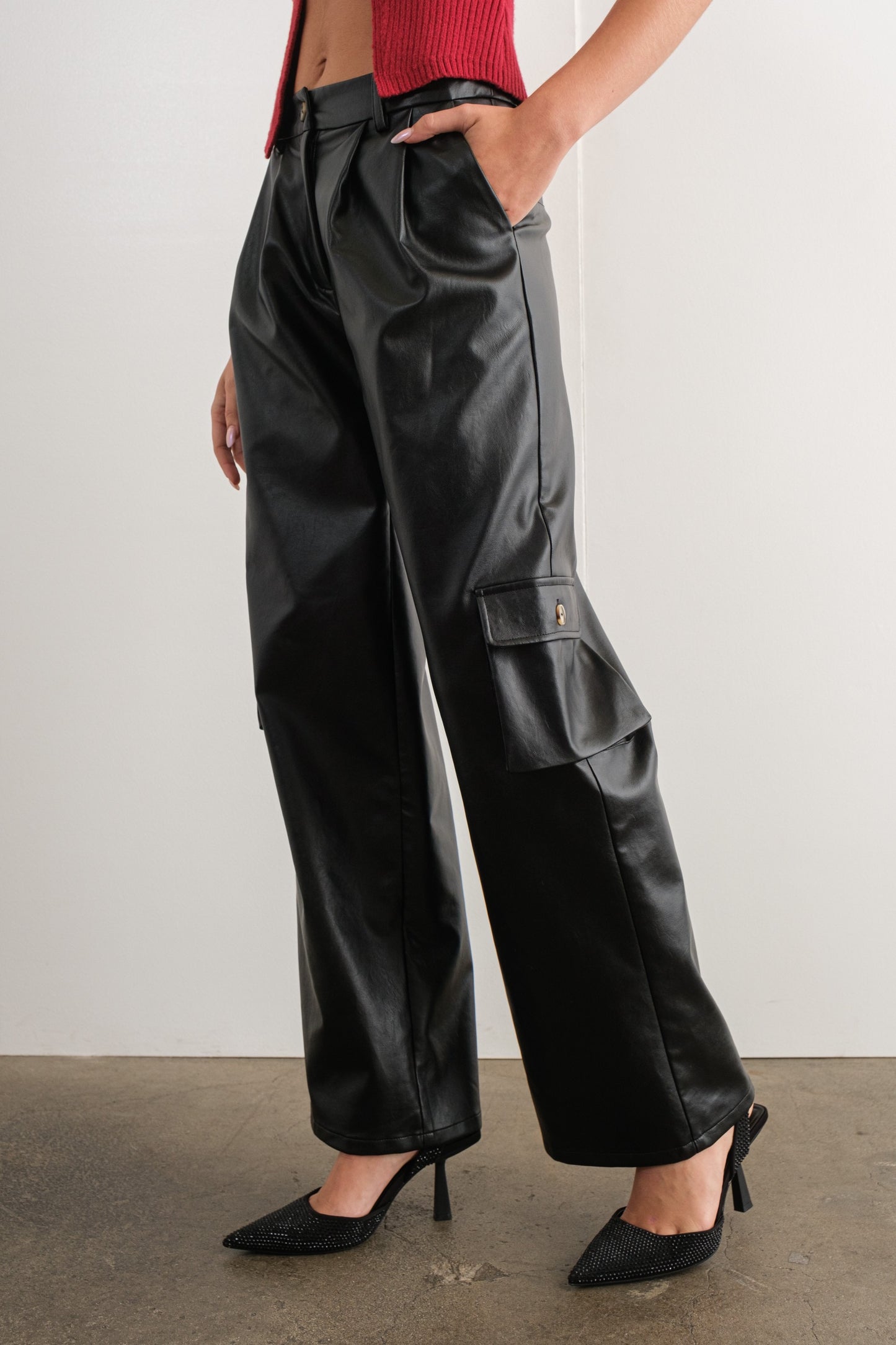 Pleather black cargo pants