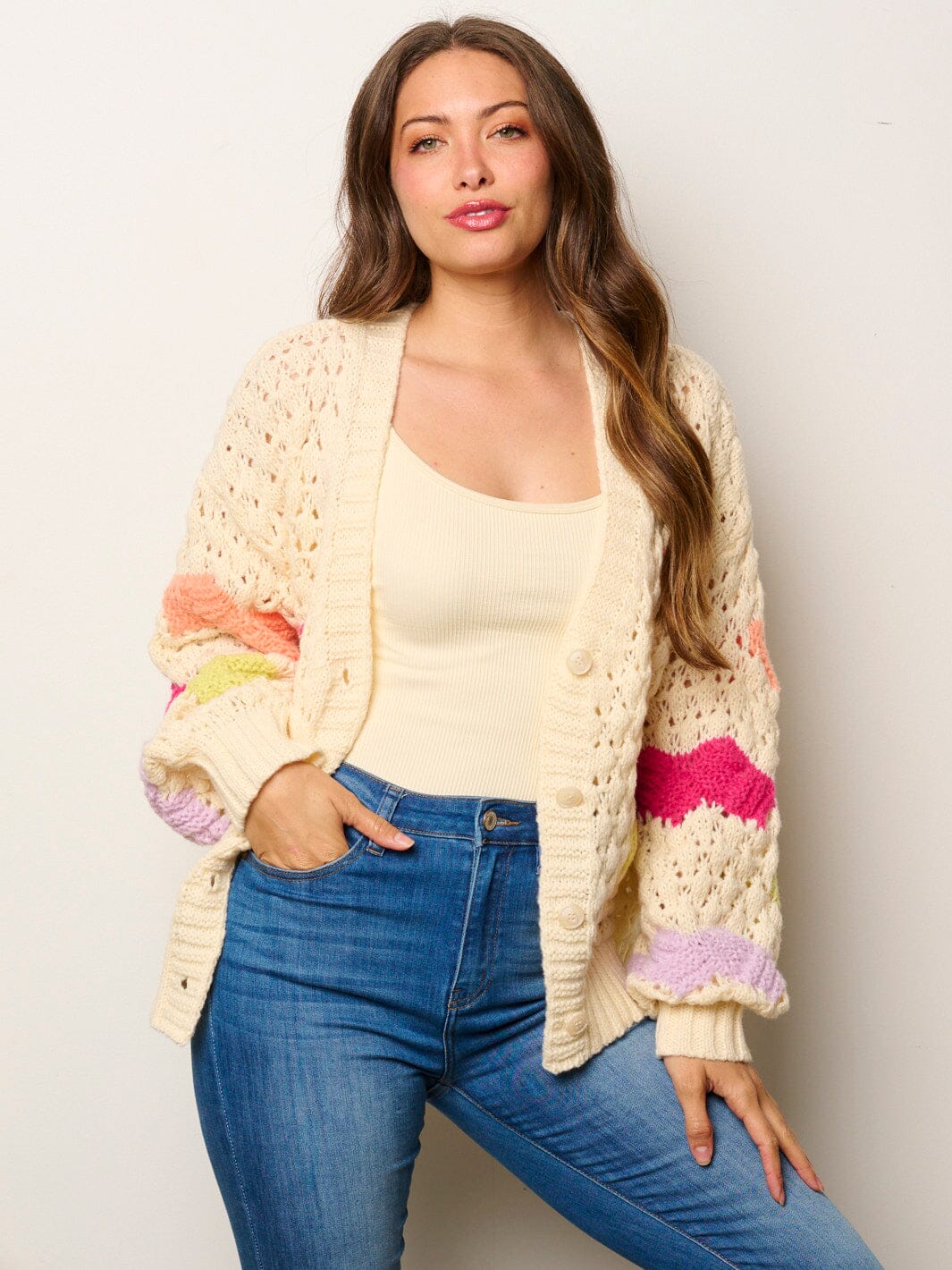 Color block knit cardigan